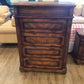 AS-IS Five Drawer Dark Wood Tall Chest