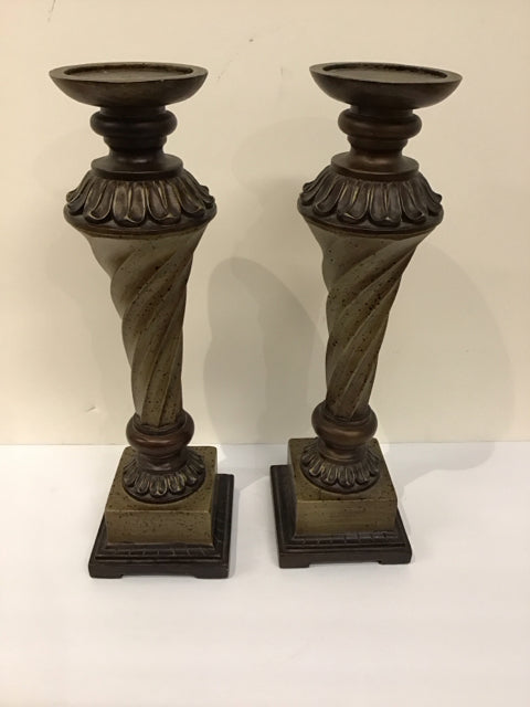 16" Pair Dark Column Candle Holders