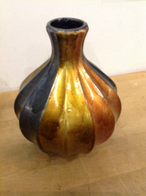 Vase - 10" Ceramic Black & Gold Copper
