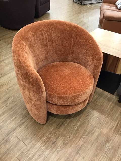 Orange Chenille Upholstered Barrel Back Chair