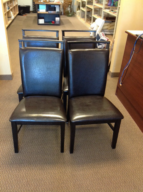 Set/4 Wood Leather Upholstered Dining Chairs