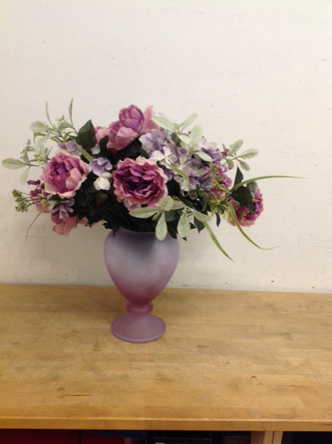 13" Frosted Vase w/Peonies, Cherries & Hydrangeas