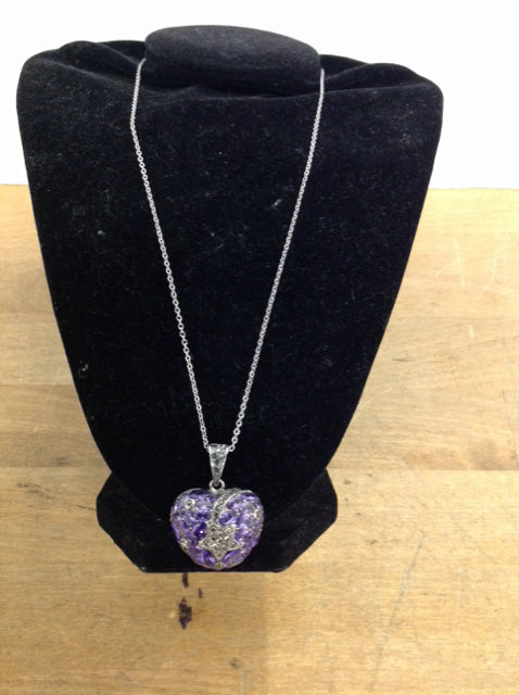 Stainless Steel Purple Rhinestone Heart Necklace