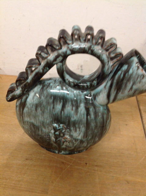 8" Grey & Green Drip Ceramic Pitcher