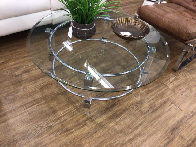 Round Glass Top Acrylic Base Coffee Table