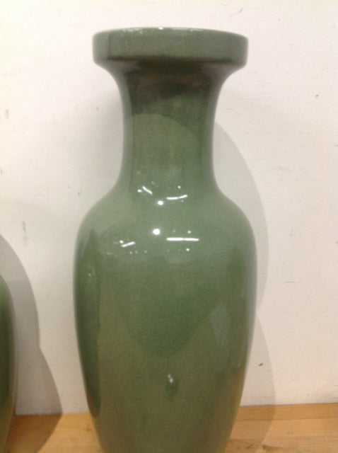 Vase- 24" Green Ceramic Crackle