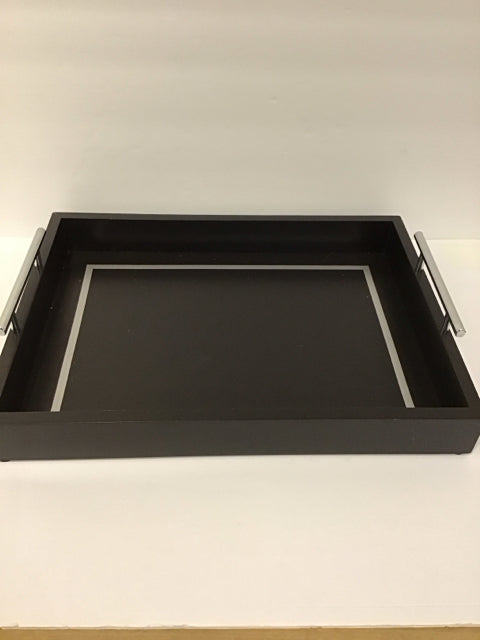 18x12 Black Wood Tray w/Metal Handles