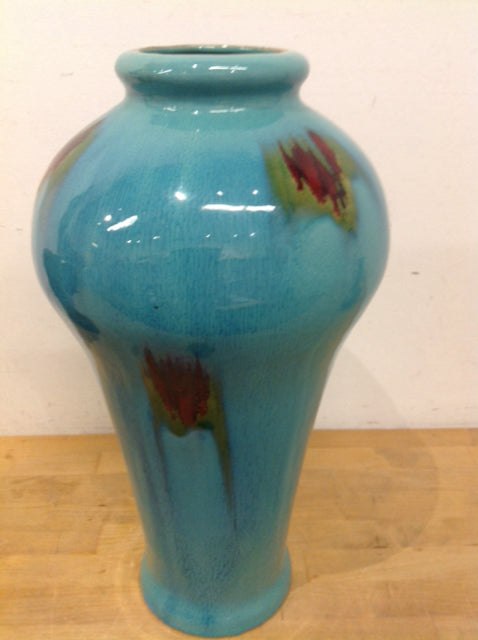 Vase- 19" Aqua Ceramic Drip