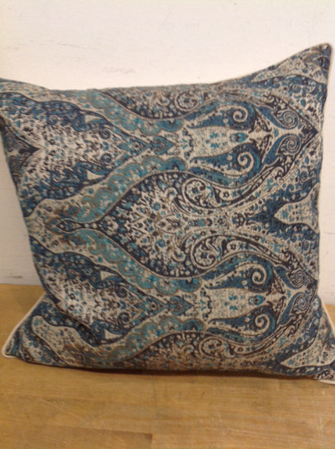 Pillow- 18" Aqua & Grey Paisley