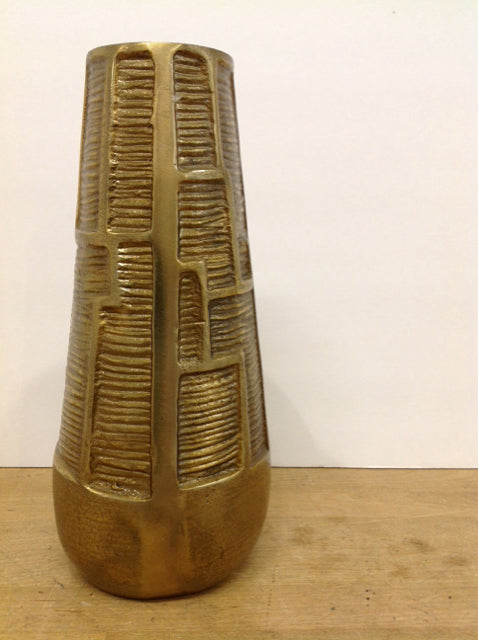 12" Gold Metal Geometric Design Vase