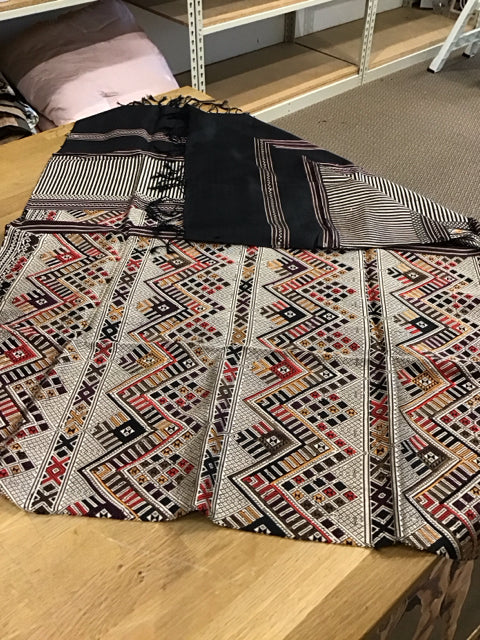 Black Silk Tan/Brown Decorative Throw w/Fringe