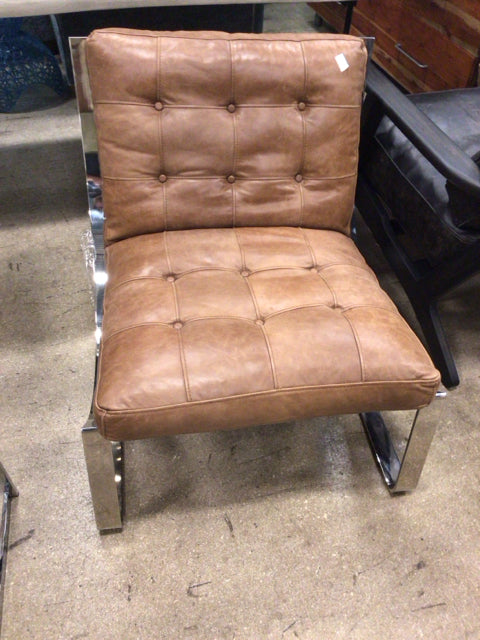 Sunpan Brown & Chrome Tufted Chair