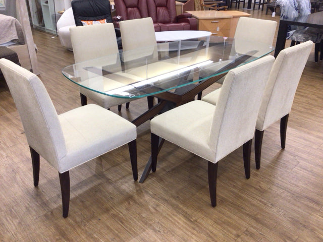 AS-IS Set Of 6 Crate & Barrel Lowe Fabric Dining Chairs(Discolor Spots)