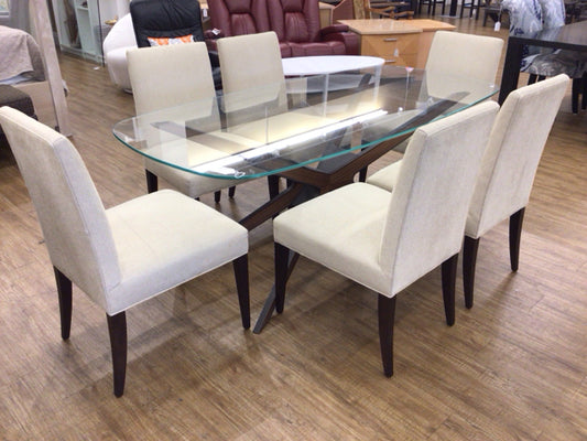 AS-IS Set Of 6 Crate & Barrel Lowe Fabric Dining Chairs(Discolor Spots)
