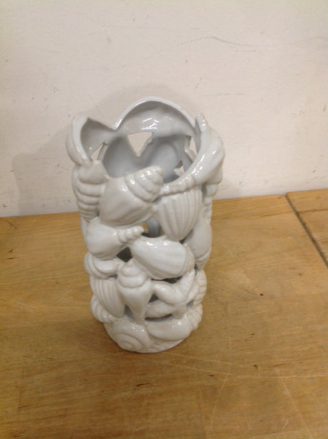 Vase- 7" White Ceramic Shell