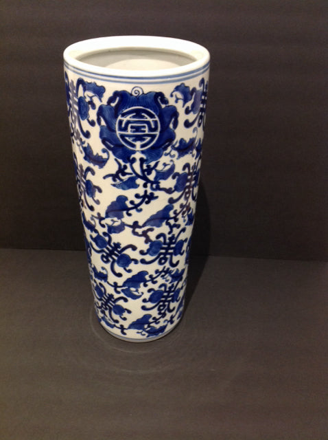 17" Blue/White Painted Umbrella Stand