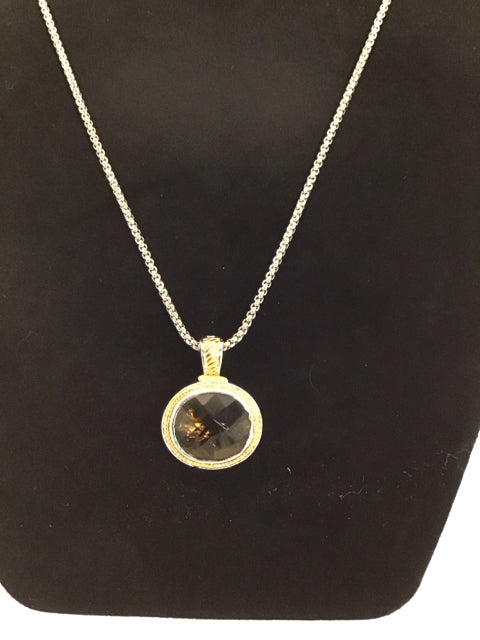 Silver Necklace w/Faceted Brown Stone Pendant