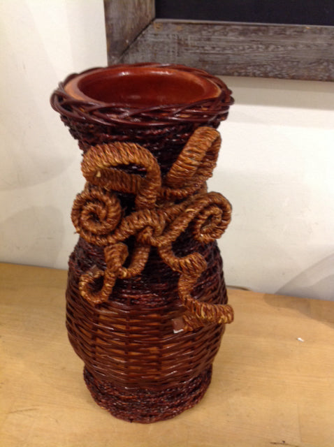 Vase- 12" Rattan Pottery