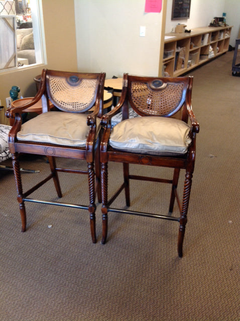 Pair Theodore Alexander Mahogany/Silk Bar Stools