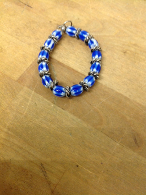 Bracelet- Blue & White Beaded Glass