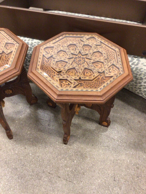 Octagon Carved Glass Top End Table