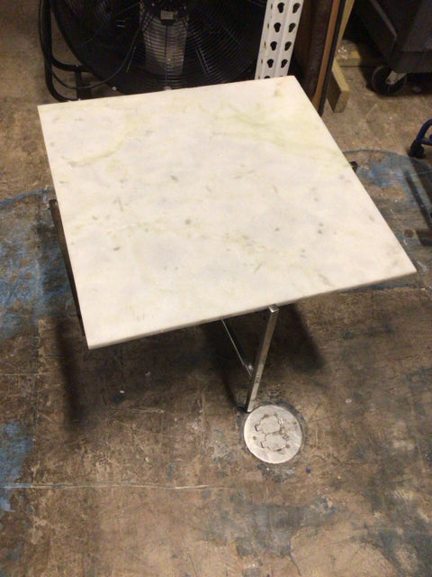 22 1/2" Square Stone Top Chrome Base End Table