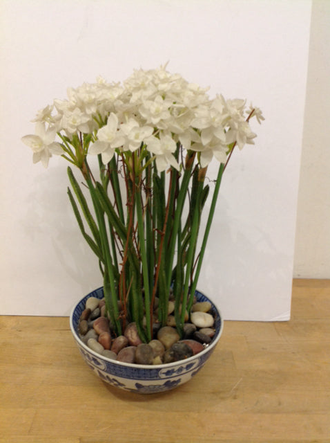 14" Blue/White Ceramic Bowl w/Florals