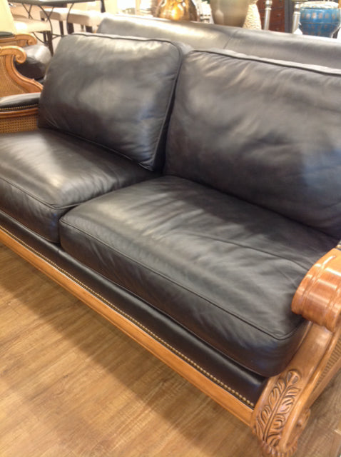 Love Seat- Rob & Stucky Black Leather & Wood