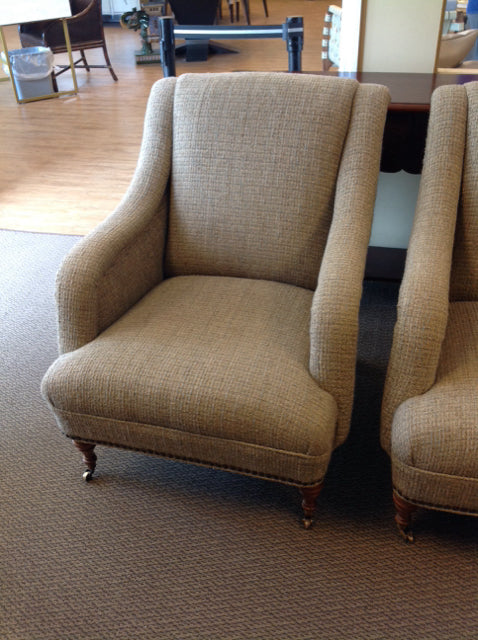 Mitchell Gold Tan Fabric w/Studs/Casters Accent Chair