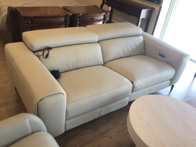 Light Grey Leather Two PC Power Reclining Sofa