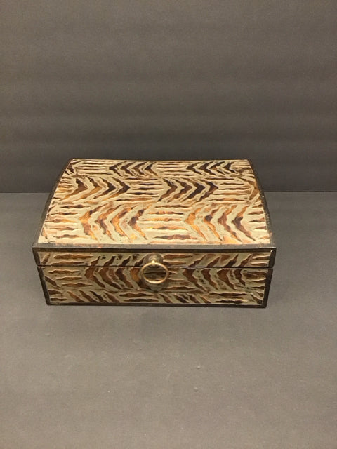 11x8 Black Carved Wood Box w/Bronze Color Design
