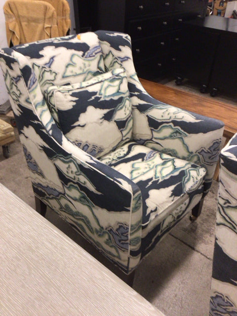 Baker (?) Craem/Blue Fabric Arm Chair