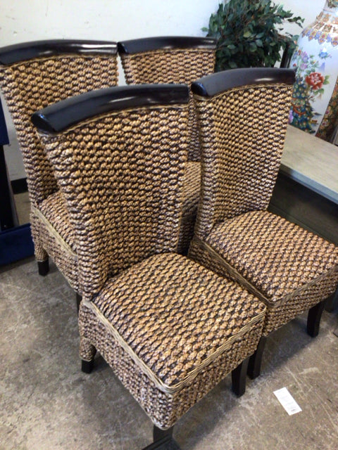 Set Of 4 Rope Woven Dining Chairs
