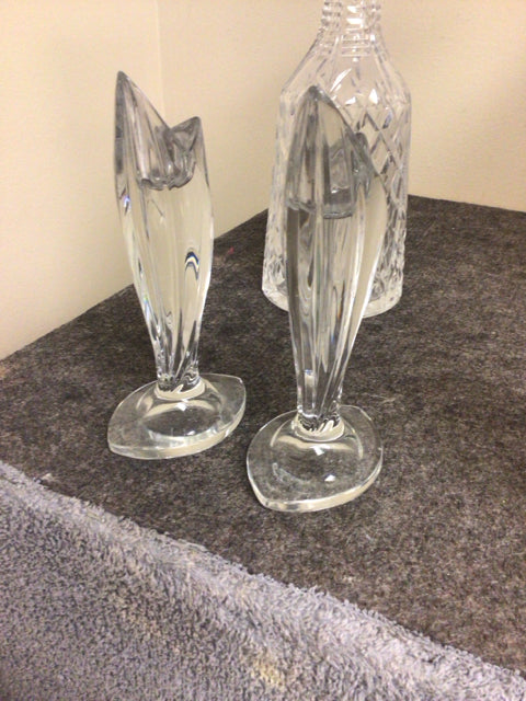 Pair Of 7" Marquis By Waterford Palma Pattern Crystal Single Light Candlesticks