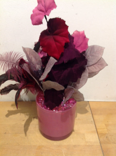 15" Pink Leaves In Pink Vase