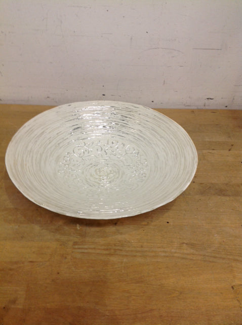 16" Round Metallic Silver/White Glass Bowl