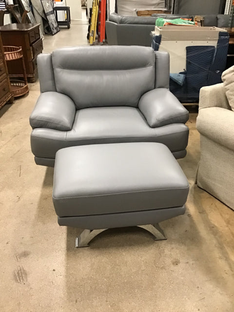 RTG Zamora Grey Leather Chair & Ottoman