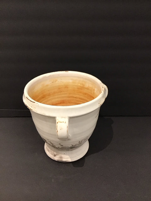 9" White Ceramic Planter w/Handles