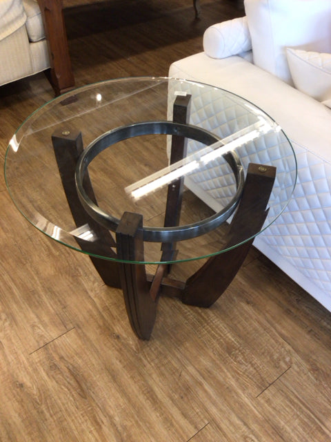 26" RTG Haverhill Round Glass Top Walnut End Table