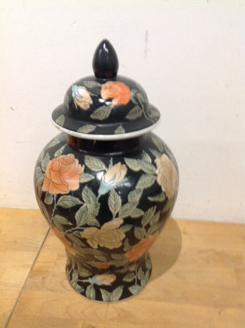 15" Asian Floral Ceramic Ginger Jar