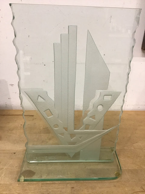 AS IS 16.5"x11" Green Abstract Pattern Art Glass Sculpture