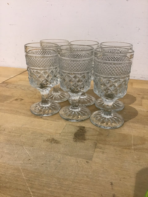 5 1/4" Set Of 6 Vintage Wine Cut Glass