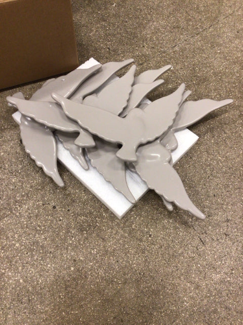 Set Of 8 Bo Concepts Warm Grey Ceramic Bird Wall Decor