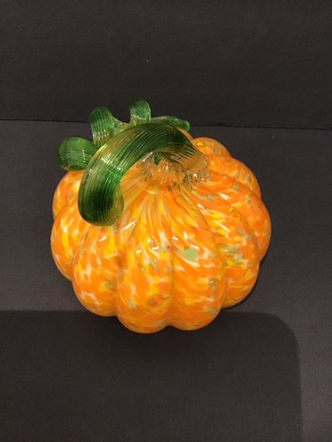 5" Art Glass Orange Pumpkin w/Green Stem