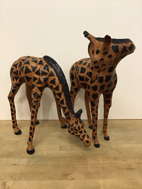 Pair Leather Giraffes w/Glass Eyes