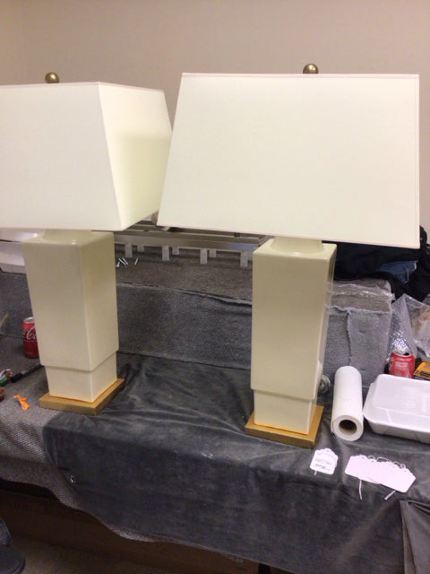 31 1/2" Pair Of Visual Comfort Ceramic Table Lamps W/Shades