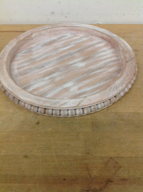 Tray- 12" Washed Wood Beaded