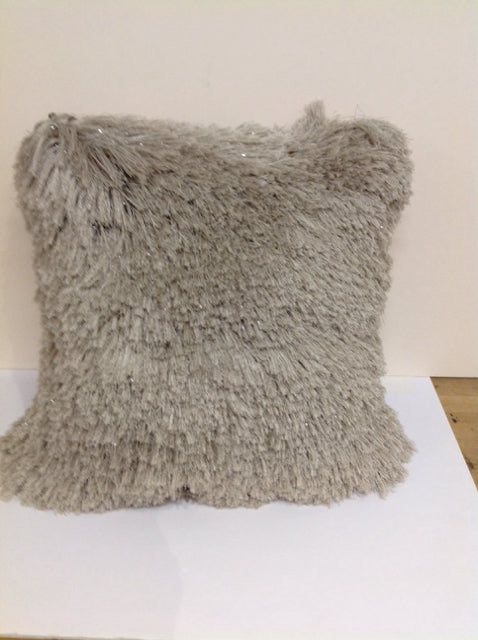 Long Hair Faux Fur Pillow w/Silver Streaks