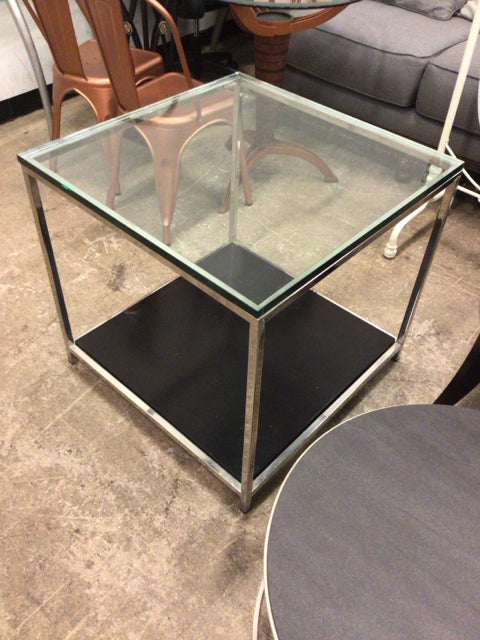 Square Glass Top Metal & Wood End Table