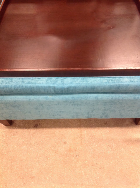 Ottoman- Aqua Fabric Tray Storage